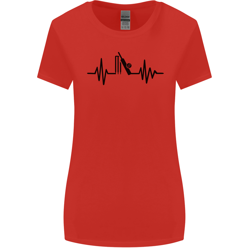 Cricket Pulse Cricketer Cricketing ECG Womens Wider Cut T-Shirt Red