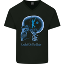 Cricket on the Brain Funny Cricketer Mens V-Neck Cotton T-Shirt Black