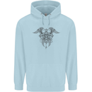 Cross Skull Wings Gothic Biker Heavy Metal Childrens Kids Hoodie Light Blue