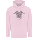 Cross Skull Wings Gothic Biker Heavy Metal Childrens Kids Hoodie Light Pink
