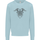 Cross Skull Wings Gothic Biker Heavy Metal Kids Sweatshirt Jumper Light Blue