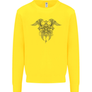 Cross Skull Wings Gothic Biker Heavy Metal Kids Sweatshirt Jumper Yellow