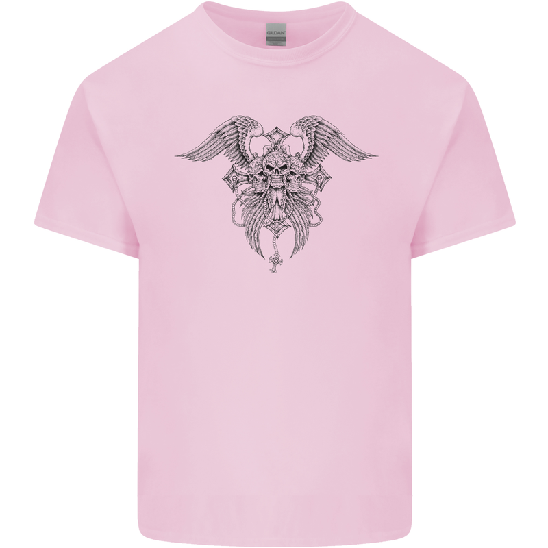 Cross Skull Wings Gothic Biker Heavy Metal Kids T-Shirt Childrens Light Pink