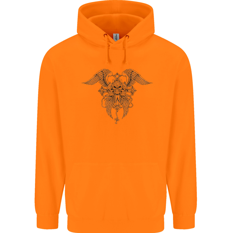 Cross Skull Wings Gothic Biker Heavy Metal Mens 80% Cotton Hoodie Orange