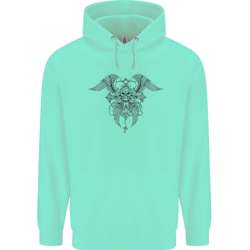 Cross Skull Wings Gothic Biker Heavy Metal Mens 80% Cotton Hoodie Peppermint