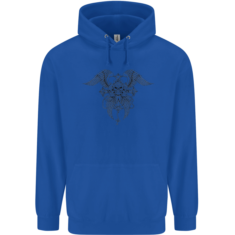 Cross Skull Wings Gothic Biker Heavy Metal Mens 80% Cotton Hoodie Royal Blue