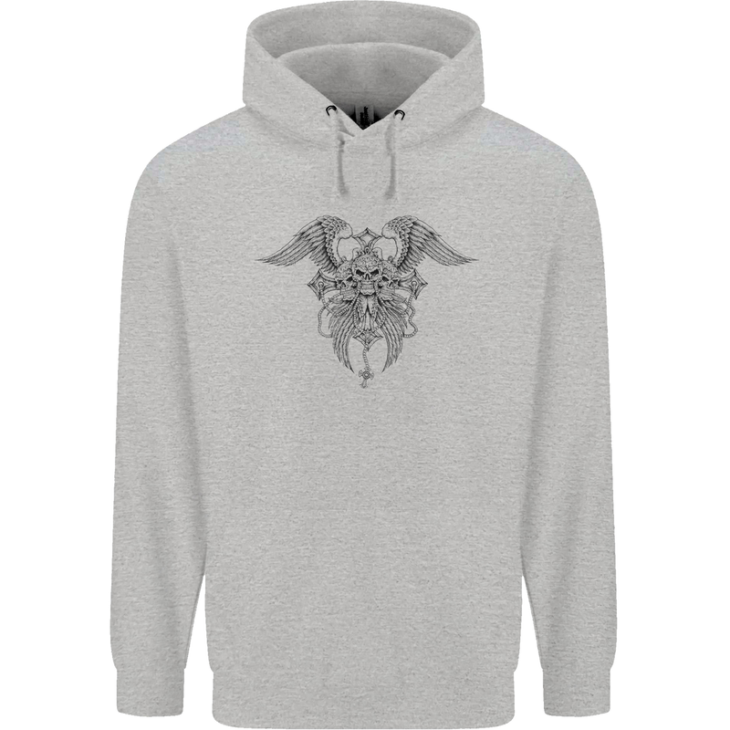 Cross Skull Wings Gothic Biker Heavy Metal Mens 80% Cotton Hoodie Sports Grey