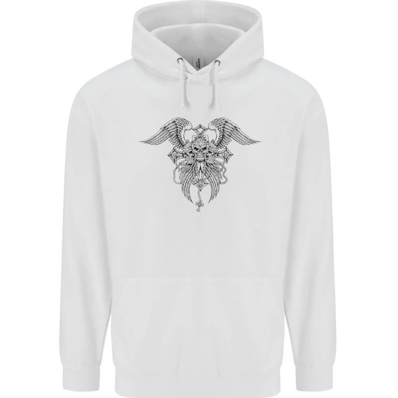 Cross Skull Wings Gothic Biker Heavy Metal Mens 80% Cotton Hoodie White