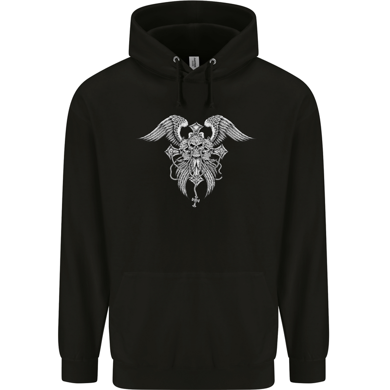 Cross Skull Wings Gothic Biker Heavy Metal Mens Hoodie Black