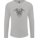 Cross Skull Wings Gothic Biker Heavy Metal Mens Long Sleeve T-Shirt Sports Grey
