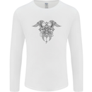 Cross Skull Wings Gothic Biker Heavy Metal Mens Long Sleeve T-Shirt White