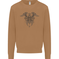 Cross Skull Wings Gothic Biker Heavy Metal Mens Sweatshirt Jumper Caramel Latte