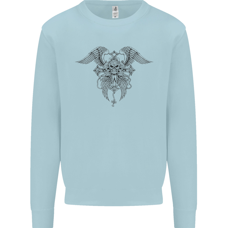 Cross Skull Wings Gothic Biker Heavy Metal Mens Sweatshirt Jumper Light Blue