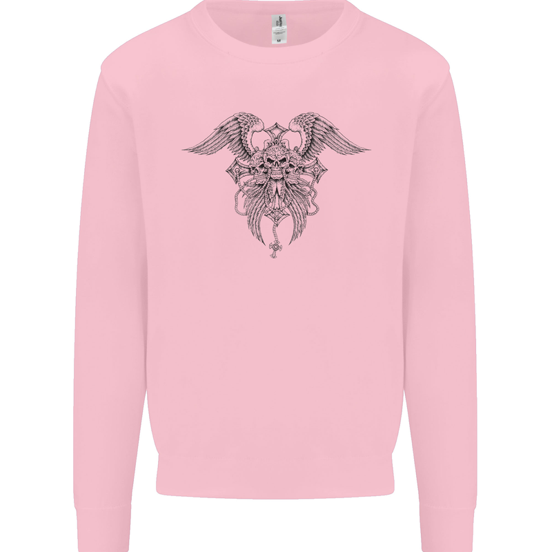 Cross Skull Wings Gothic Biker Heavy Metal Mens Sweatshirt Jumper Light Pink