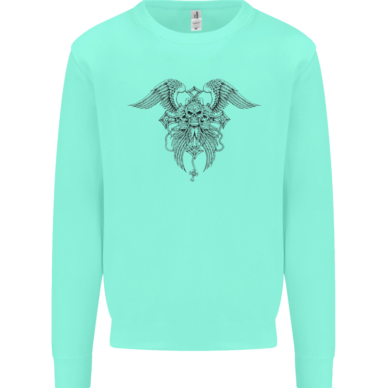 Cross Skull Wings Gothic Biker Heavy Metal Mens Sweatshirt Jumper Peppermint