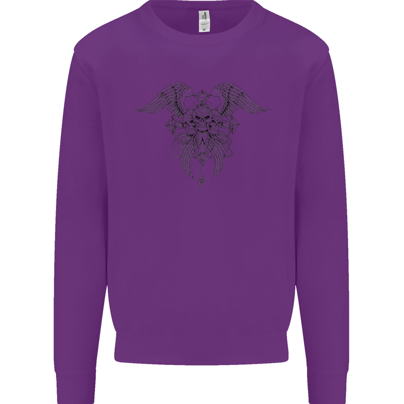 Cross Skull Wings Gothic Biker Heavy Metal Mens Sweatshirt Jumper Purple