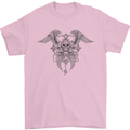 Cross Skull Wings Gothic Biker Heavy Metal Mens T-Shirt Cotton Gildan Light Pink