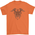 Cross Skull Wings Gothic Biker Heavy Metal Mens T-Shirt Cotton Gildan Orange