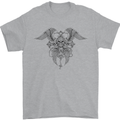 Cross Skull Wings Gothic Biker Heavy Metal Mens T-Shirt Cotton Gildan Sports Grey