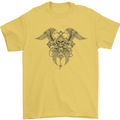 Cross Skull Wings Gothic Biker Heavy Metal Mens T-Shirt Cotton Gildan Yellow