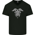 Cross Skull Wings Gothic Biker Heavy Metal Mens V-Neck Cotton T-Shirt Black
