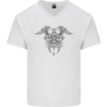 Cross Skull Wings Gothic Biker Heavy Metal Mens V-Neck Cotton T-Shirt White