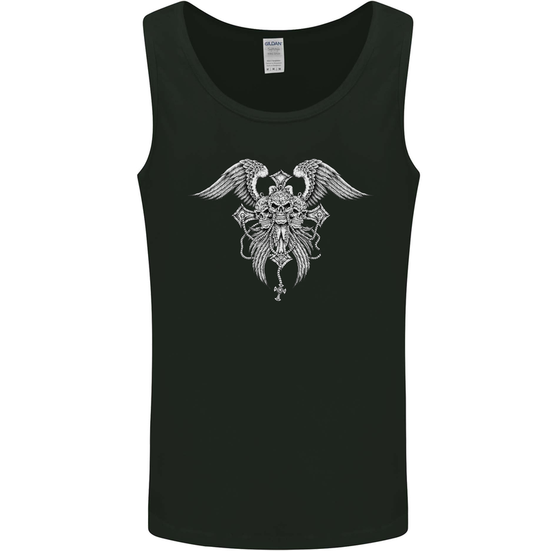 Cross Skull Wings Gothic Biker Heavy Metal Mens Vest Tank Top Black