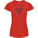 Cross Skull Wings Gothic Biker Heavy Metal Womens Petite Cut T-Shirt Red