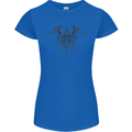 Cross Skull Wings Gothic Biker Heavy Metal Womens Petite Cut T-Shirt Royal Blue