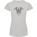 Cross Skull Wings Gothic Biker Heavy Metal Womens Petite Cut T-Shirt Sports Grey