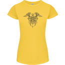 Cross Skull Wings Gothic Biker Heavy Metal Womens Petite Cut T-Shirt Yellow