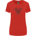 Cross Skull Wings Gothic Biker Heavy Metal Womens Wider Cut T-Shirt Red