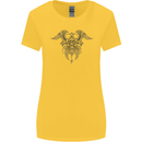 Cross Skull Wings Gothic Biker Heavy Metal Womens Wider Cut T-Shirt Yellow