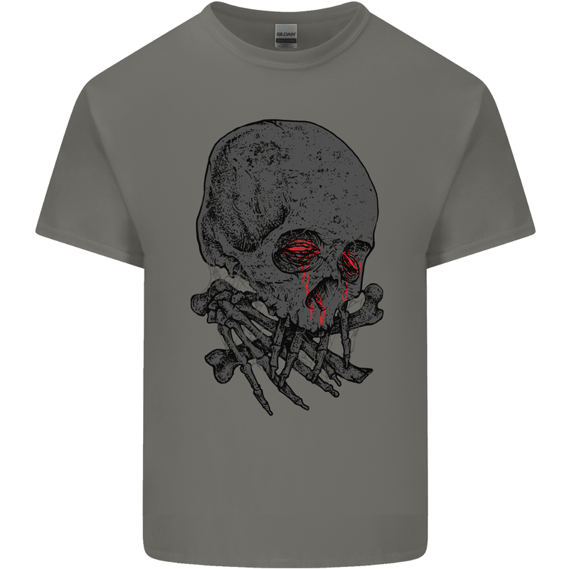 Crying Blood Skull Mens Cotton T-Shirt Tee Top Charcoal