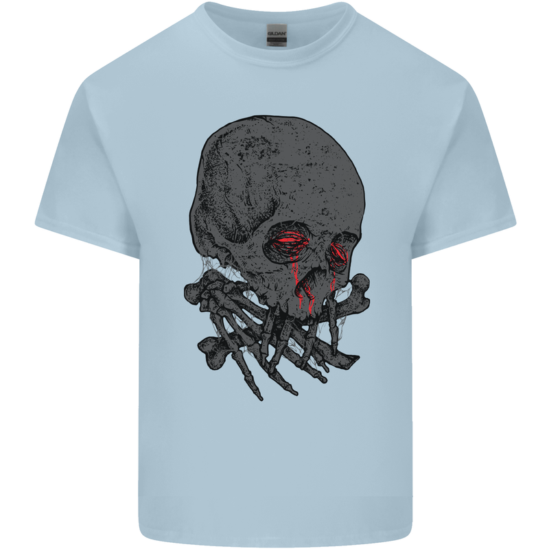 Crying Blood Skull Mens Cotton T-Shirt Tee Top Light Blue