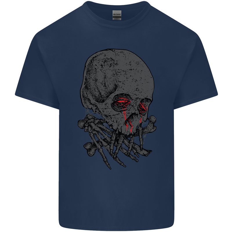 Crying Blood Skull Mens Cotton T-Shirt Tee Top Navy Blue