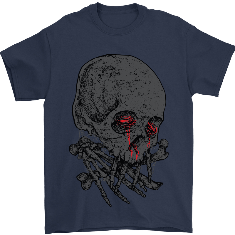 Crying Blood Skull Mens T-Shirt Cotton Gildan Navy Blue