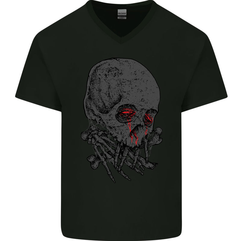 Crying Blood Skull Mens V-Neck Cotton T-Shirt Black