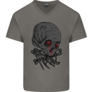 Crying Blood Skull Mens V-Neck Cotton T-Shirt Charcoal