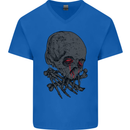 Crying Blood Skull Mens V-Neck Cotton T-Shirt Royal Blue