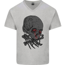Crying Blood Skull Mens V-Neck Cotton T-Shirt Sports Grey
