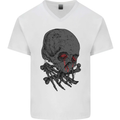 Crying Blood Skull Mens V-Neck Cotton T-Shirt White