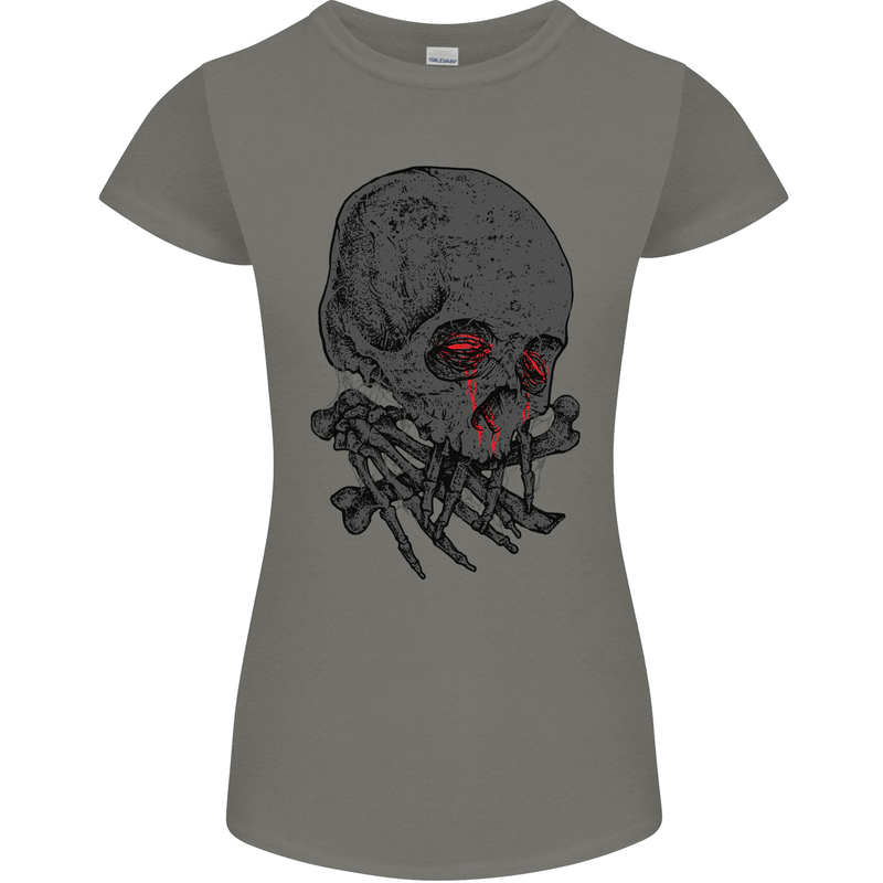 Crying Blood Skull Womens Petite Cut T-Shirt Charcoal