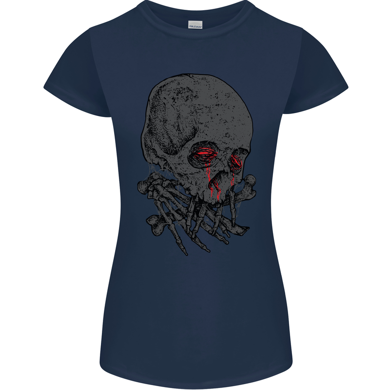 Crying Blood Skull Womens Petite Cut T-Shirt Navy Blue