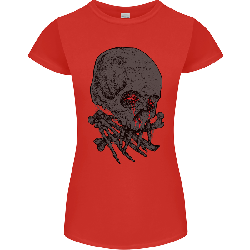 Crying Blood Skull Womens Petite Cut T-Shirt Red