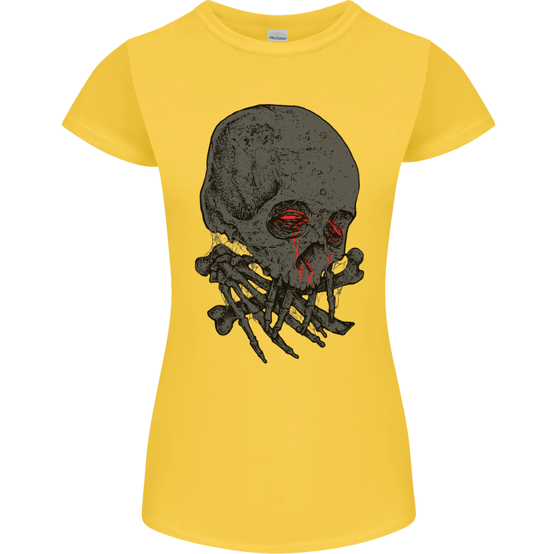 Crying Blood Skull Womens Petite Cut T-Shirt Yellow