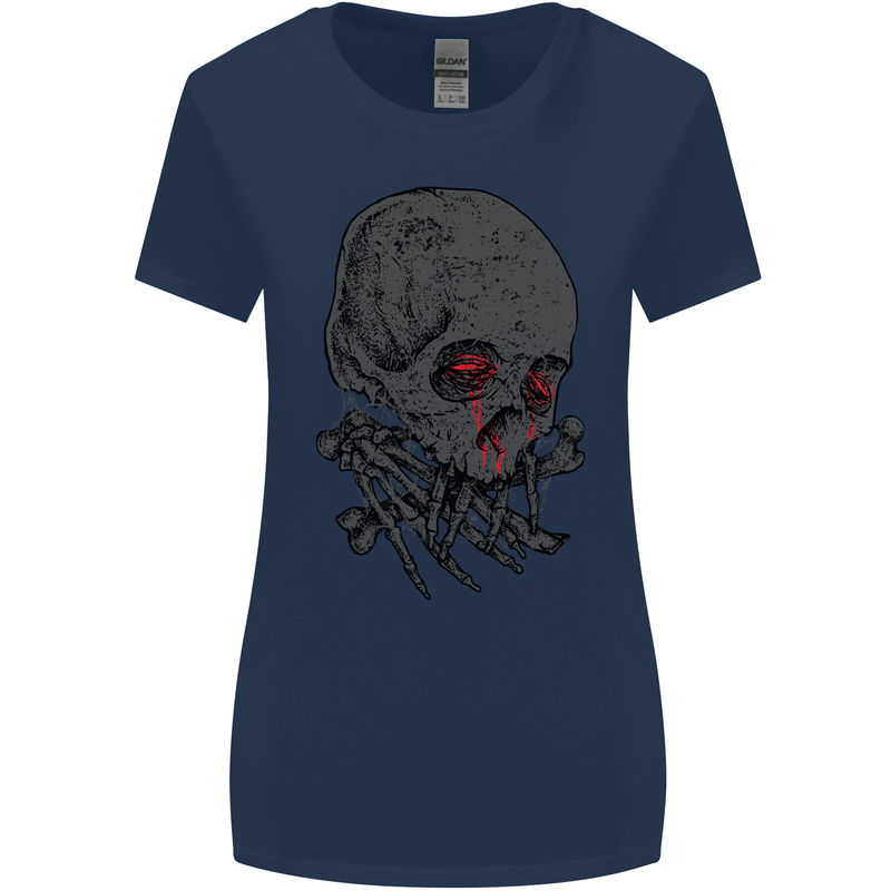 Crying Blood Skull Womens Wider Cut T-Shirt Navy Blue