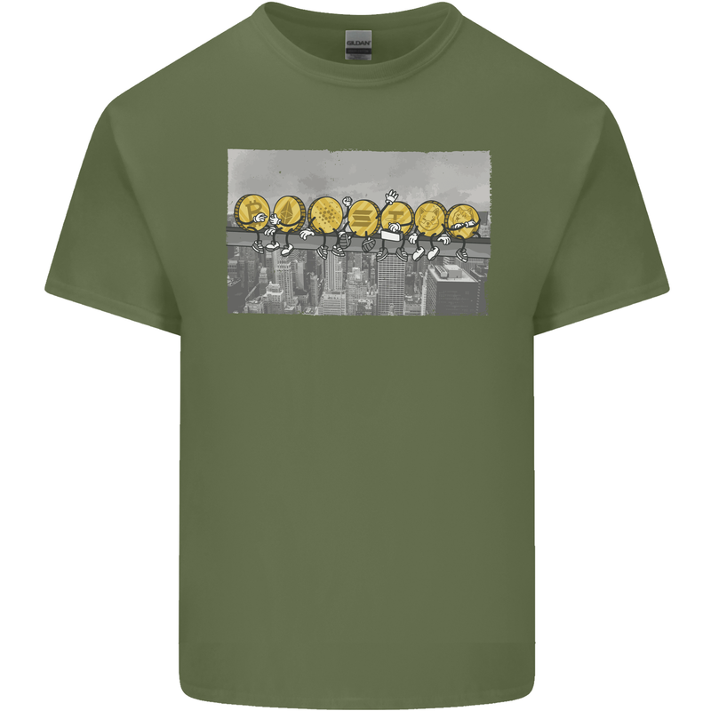 Crypto Workers Funny New York Parody Bitcoin Mens Cotton T-Shirt Tee Top Military Green