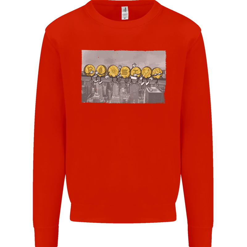 Crypto Workers Funny New York Parody Bitcoin Mens Sweatshirt Jumper Bright Red