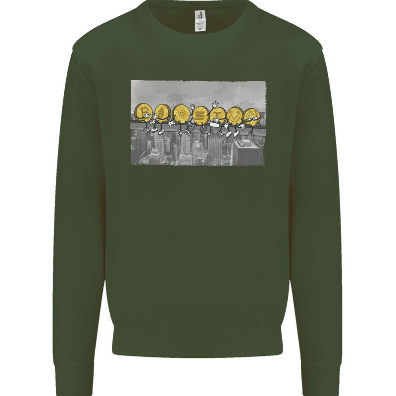 Crypto Workers Funny New York Parody Bitcoin Mens Sweatshirt Jumper Forest Green